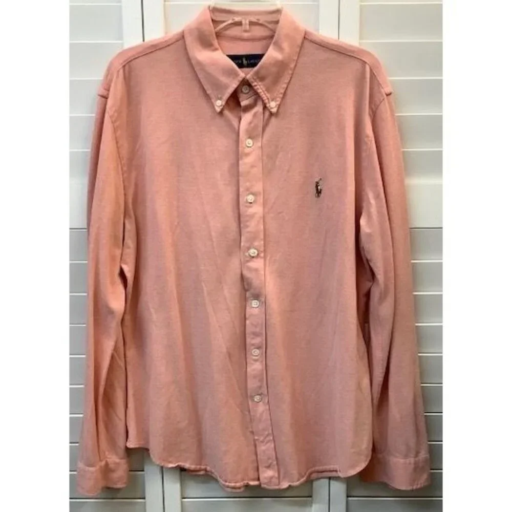 Ralph Lauren Mens XL‎ Pink Button-Up Shirt Long Sleeve Cotton